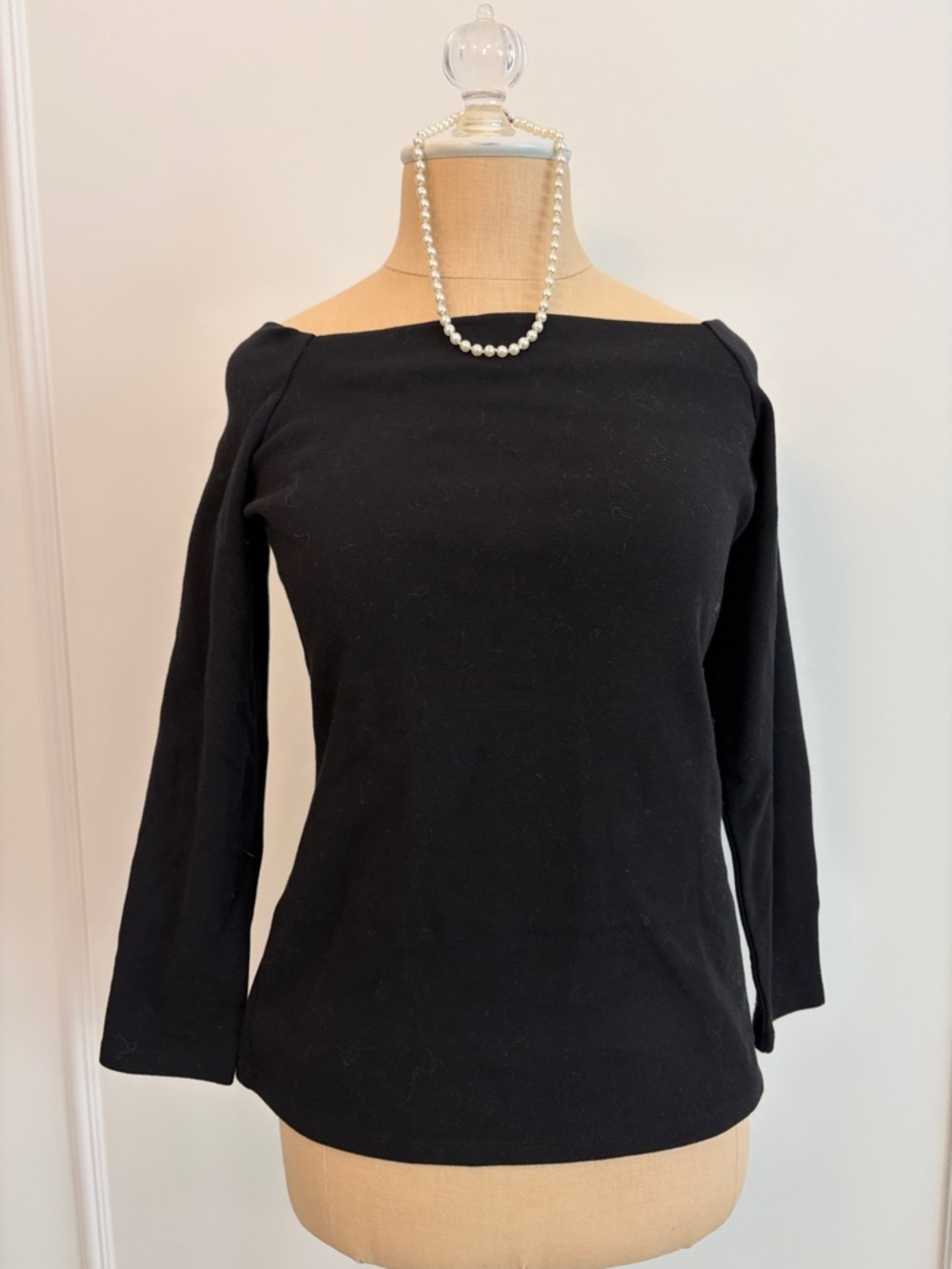 J.Crew Classic Black Boatneck off the shoulder Long Sleeve Top, M, NWOT